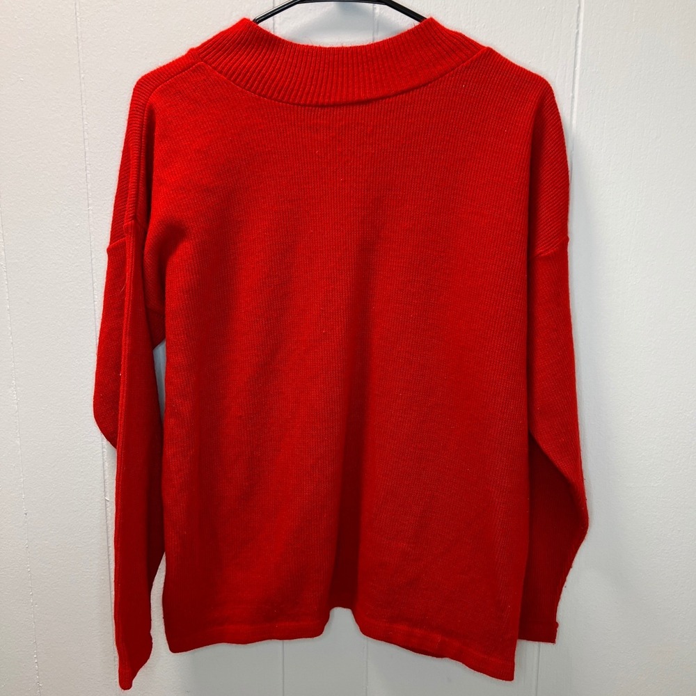 Vintage Orvis Womens Mock Neck Knit Sweater Size L Red Button Accent - Picture 7 of 7